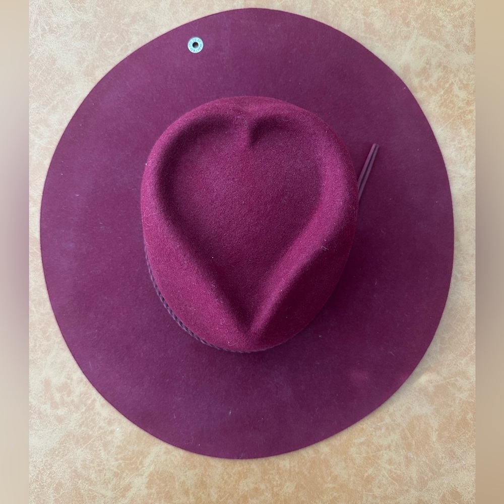 Dark Red Flat Brimmed Cowboy hat